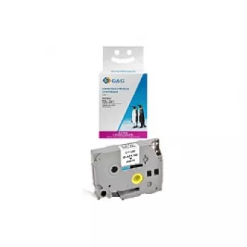 Fita para etiquetas compatível G&G 18mm x 8m preto sobre branco laminada para Brother TZe-241