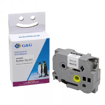Fita para etiquetas compatível G&G BB-B-G-251 branco sobre preto 24mm x 8m substituto de Brother TZe-251
