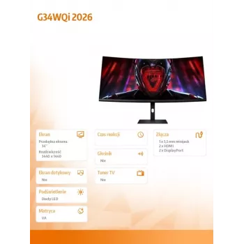 Monitor gaming curvo XIAOMI G34WQi 2026 34 polegadas UWQHD 180Hz VA 1ms FreeSync Premium Pro HDR400