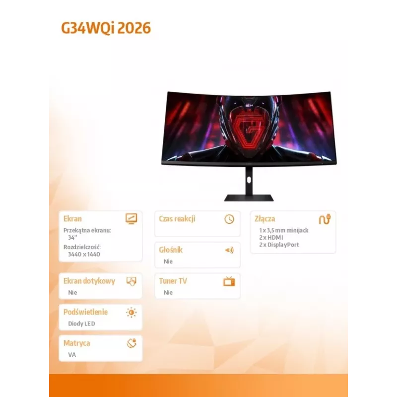 Monitor gaming curvo XIAOMI G34WQi 2026 34 polegadas UWQHD 180Hz VA 1ms FreeSync Premium Pro HDR400