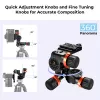 Cabeça de tripé de engrenagens 3 eixos K&F Concept KF31.047, alumínio CNC, carga 6kg, Arca-Swiss, 1/4 polegada-20 & 3/8 polegada-16