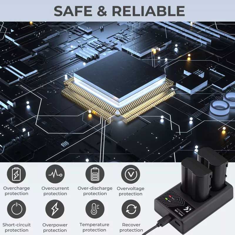 Carregador USB duplo K&F Concept para Nikon EN-EL15 D7000 D7500 D850 D750