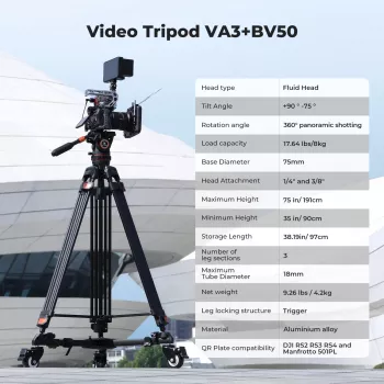 Tripé de vídeo profissional K&F Concept com cabeça fluida 192cm KF09.147