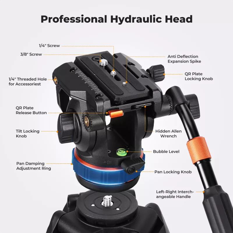 Tripé de vídeo profissional K&F Concept com cabeça fluida 192cm KF09.147