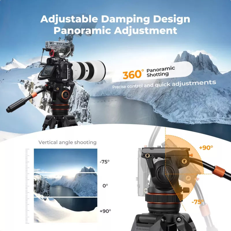 Tripé de vídeo profissional K&F Concept com cabeça fluida 192cm KF09.147