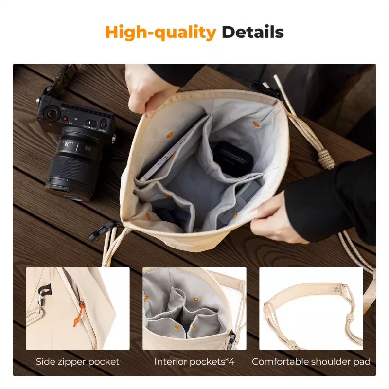 Bolsa Sling Crossbody 5L K&F Concept Bege para Câmara e Smartphone
