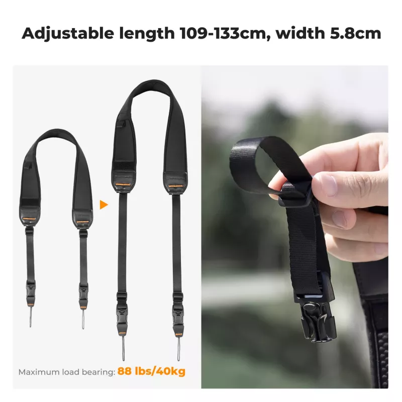 Correia de Pescoço e Ombro em Neoprene KF para Câmaras DSLR e Sem Espelho (Canon, Nikon, Sony) - Preto