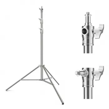 Tripé de Iluminação em Alumínio K&F Concept KF34.044 280cm com Espigão Reversível 1/4 polegadas-20 e 3/8 polegadas-16, Capacidade de Carga 5kg, 3 Secções, Fechos de Alavanca, Amortecimento por Mola, Preto