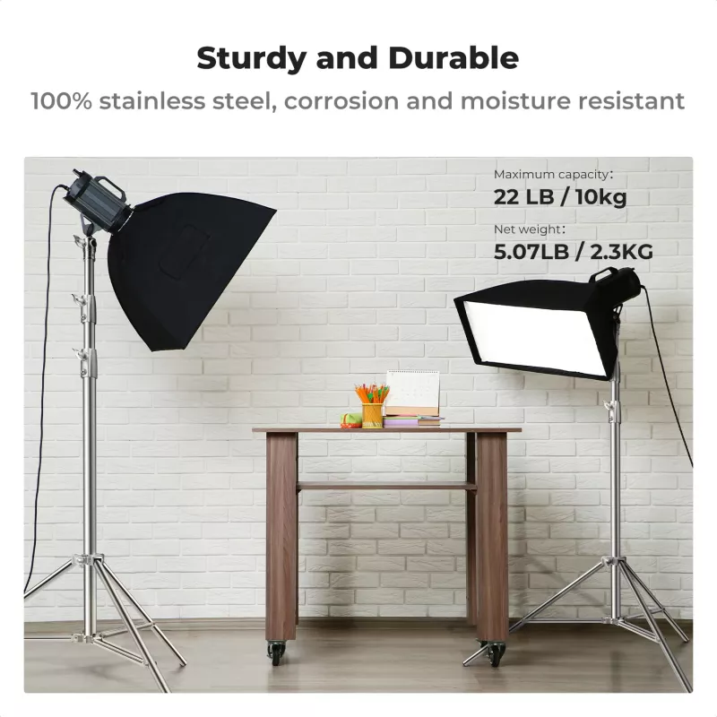 Tripé de Iluminação em Alumínio K&F Concept KF34.044 280cm com Espigão Reversível 1/4 polegadas-20 e 3/8 polegadas-16, Capacidade de Carga 5kg, 3 Secções, Fechos de Alavanca, Amortecimento por Mola, Preto