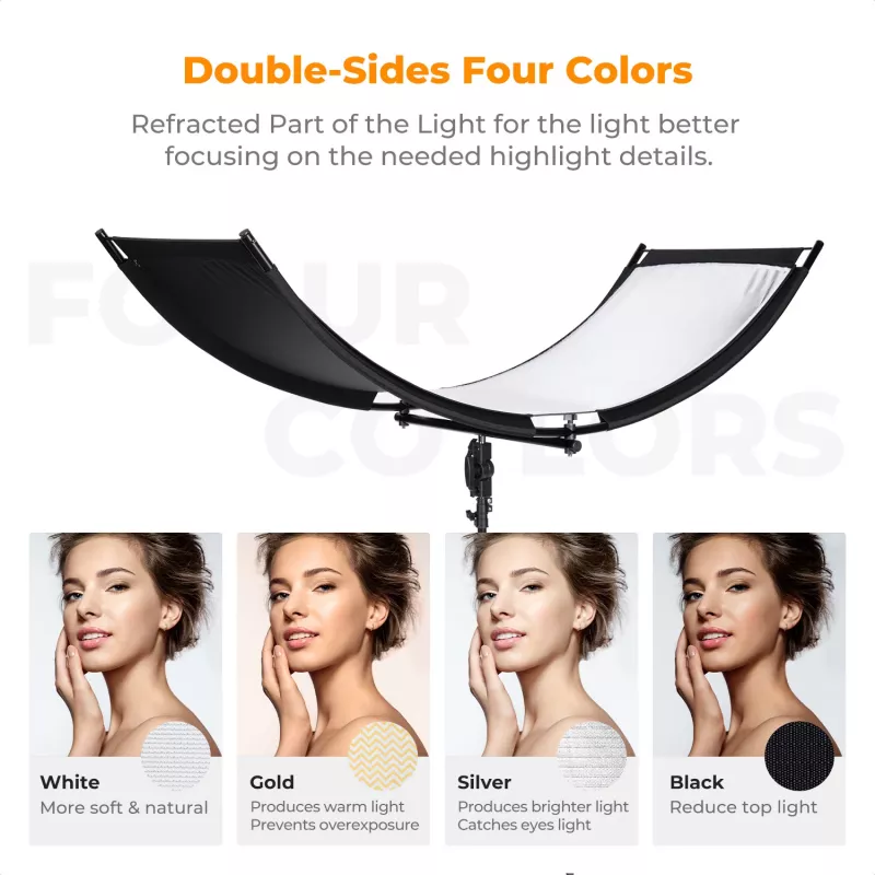 Refletor Curvo em U 4 em 1 K&F Concept 180x60cm com Tripé de Iluminação e Bolsa de Transporte