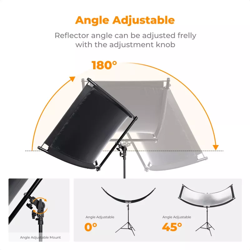 Refletor Curvo em U 4 em 1 K&F Concept 180x60cm com Tripé de Iluminação e Bolsa de Transporte