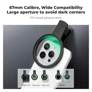 Filtro KF Black Diffusion 1/4 67mm com adaptador Clip-On para smartphone
