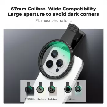 Kit de filtros KF 2-in-1 Black Diffusion 1/4 + CPL para telefone 67mm Clip-On