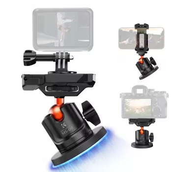 Suporte de Tripé Magnético com Cabeça Esférica 3D KF para GoPro Smartphone Câmara com Rosca de 1/4 de Polegada KF31.156 Preto