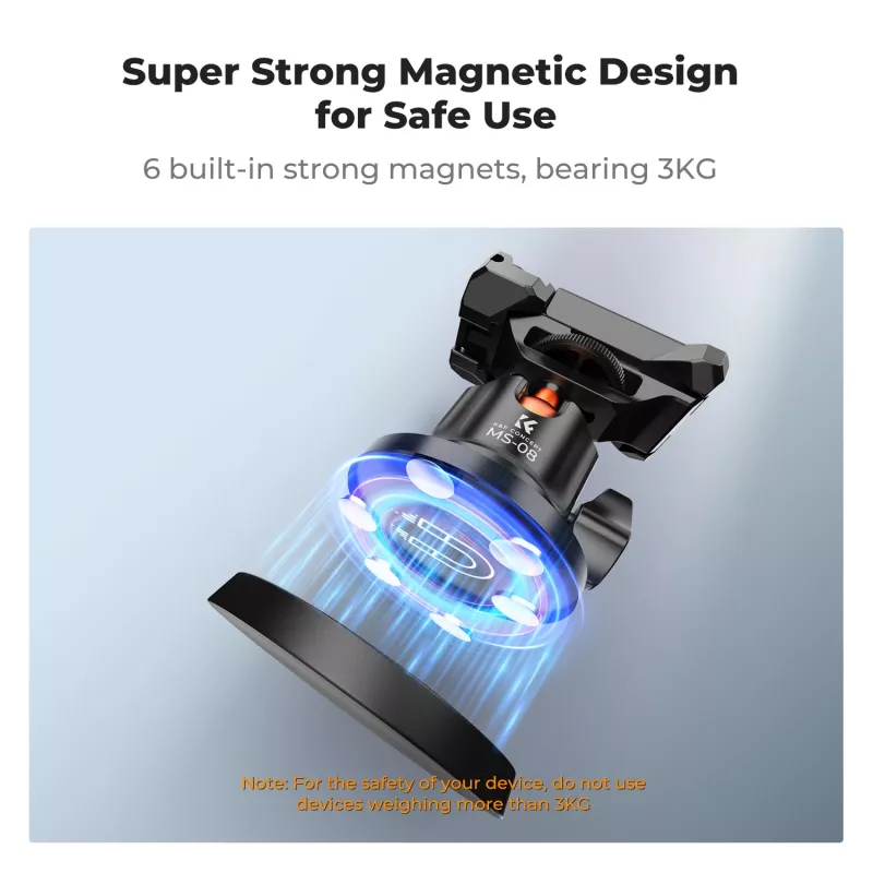 Suporte de Tripé Magnético com Cabeça Esférica 3D KF para GoPro Smartphone Câmara com Rosca de 1/4 de Polegada KF31.156 Preto
