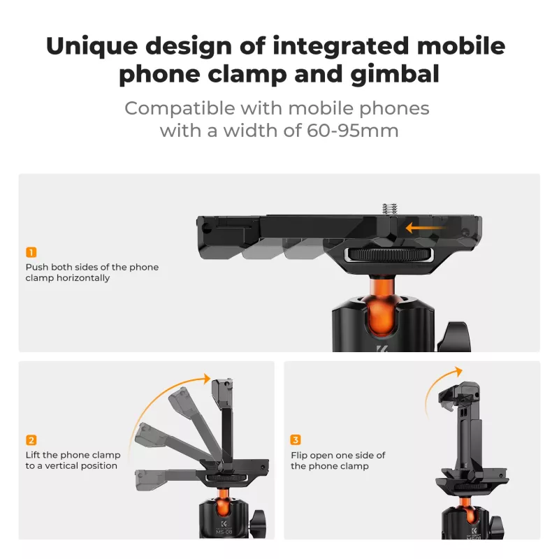 Suporte de Tripé Magnético com Cabeça Esférica 3D KF para GoPro Smartphone Câmara com Rosca de 1/4 de Polegada KF31.156 Preto