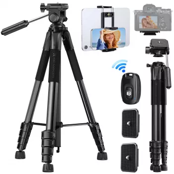 Tripé de Câmara Compacto K&F Concept para DSLR e Smartphone Preto
