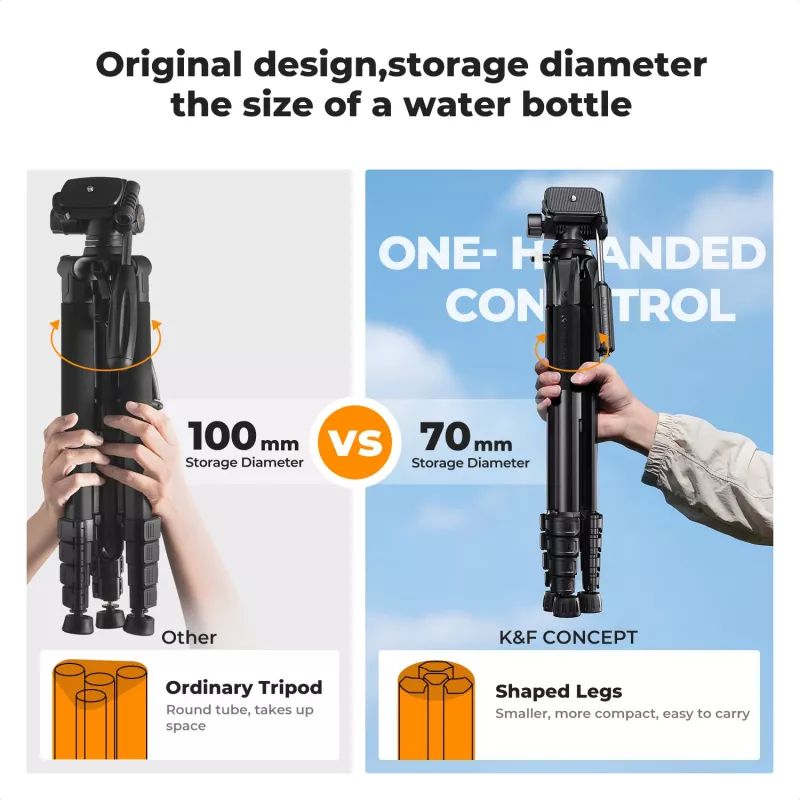 Tripé de Câmara Compacto K&F Concept para DSLR e Smartphone Preto