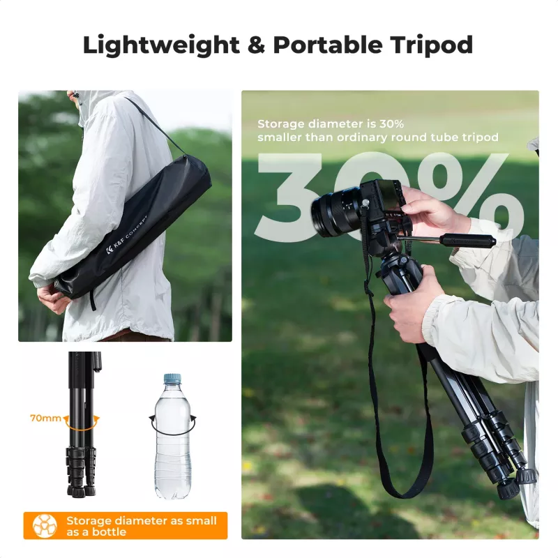 Tripé de Câmara Compacto K&F Concept para DSLR e Smartphone Preto