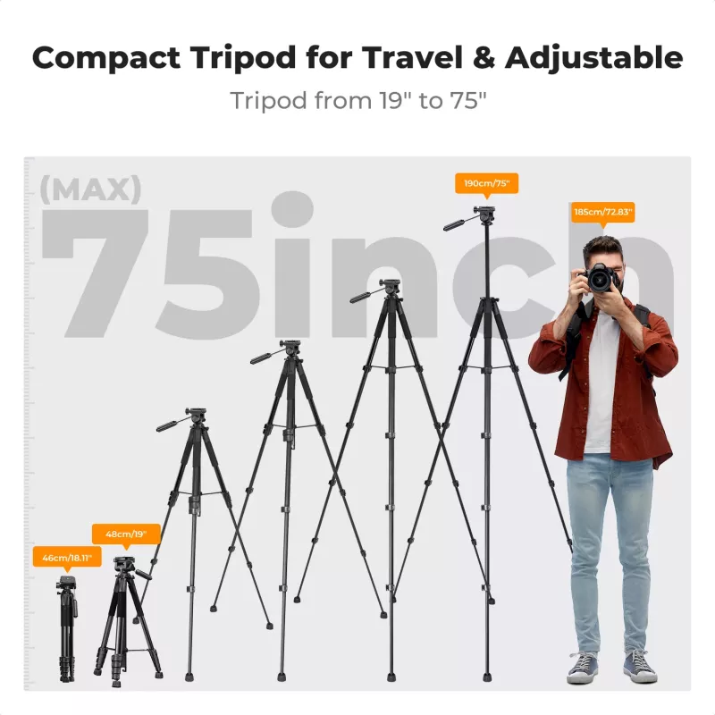 Tripé de Câmara Compacto K&F Concept para DSLR e Smartphone Preto