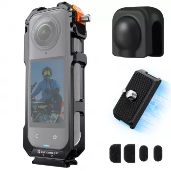 KF Protective Frame Mount Cage com 2x rosca de 1/4 de polegada 20 e suporte GoPro para Insta360 X5 / Kf31.182