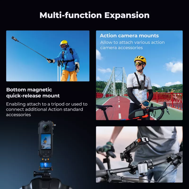 KF Protective Frame Mount Cage com 2x rosca de 1/4 de polegada 20 e suporte GoPro para Insta360 X5 / Kf31.182