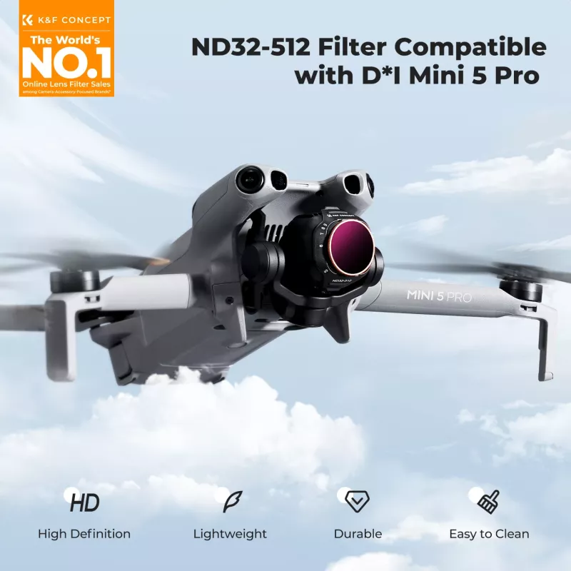 Filtro ND variável KF ND32-ND512 para drone DJI Mini 5 Pro, vidro AGC, KF02.0004