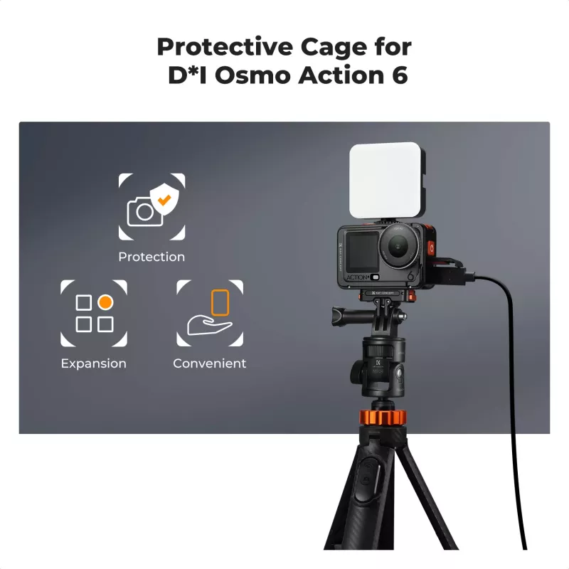 KF gaiola de câmara com suporte de moldura para DJI Osmo Action 6, metal, preto, KF12.0026