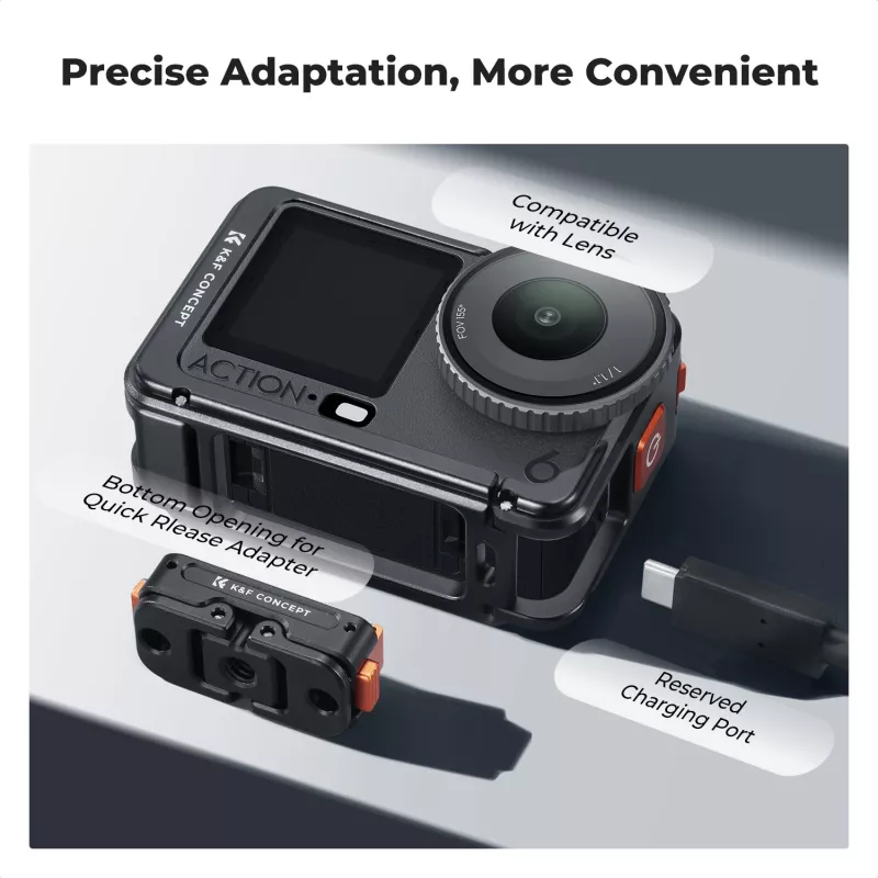KF gaiola de câmara com suporte de moldura para DJI Osmo Action 6, metal, preto, KF12.0026