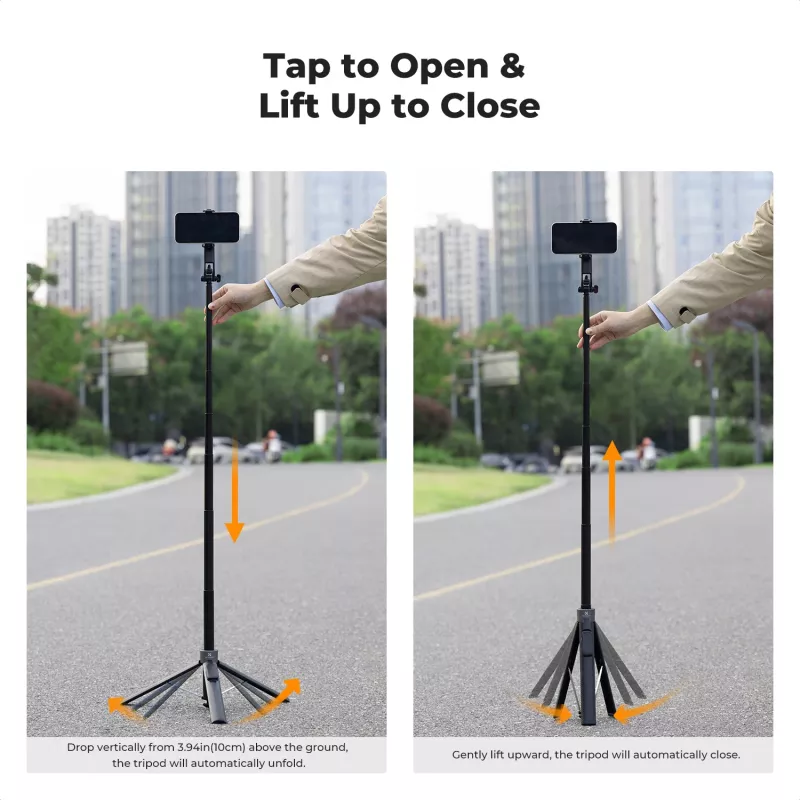 Pau de selfie com tripé K&F Concept X97-C 180 cm com suporte magnético MagSafe e disparador remoto Bluetooth (preto)