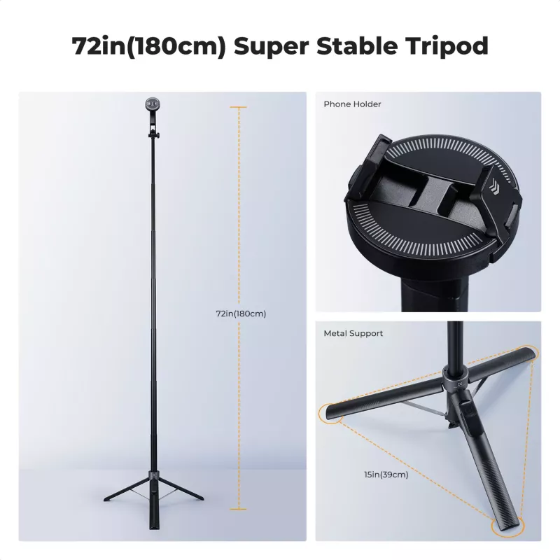 Pau de selfie com tripé K&F Concept X97-C 180 cm com suporte magnético MagSafe e disparador remoto Bluetooth (preto)