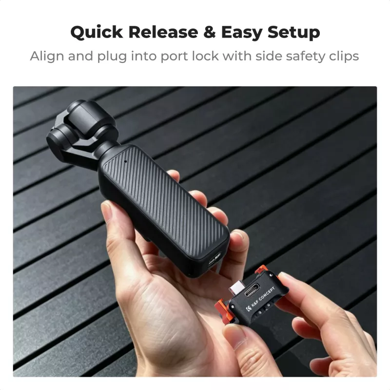 Adaptador de engate rápido KF com função de carregamento USB-C para DJI Osmo Pocket 3/4, suporte GoPro, rosca de 1/4 de polegada, preto