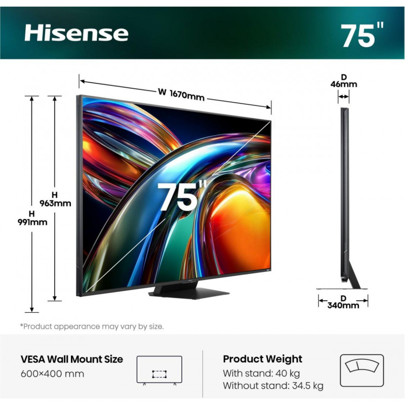 Hisense 75UR9DS TV Smart 4K ULED Mini-LED 75