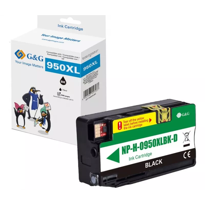 G&G Ninestar Tinteiro de tinta compatível HP 950XL Preto