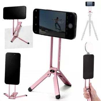 KF Suporte de telemóvel magnético 3-em-1 Tripé Pega Suporte de mesa para iPhone MagSafe Rosa