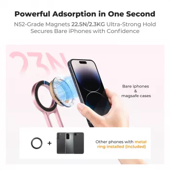 KF Suporte de telemóvel magnético 3-em-1 Tripé Pega Suporte de mesa para iPhone MagSafe Rosa
