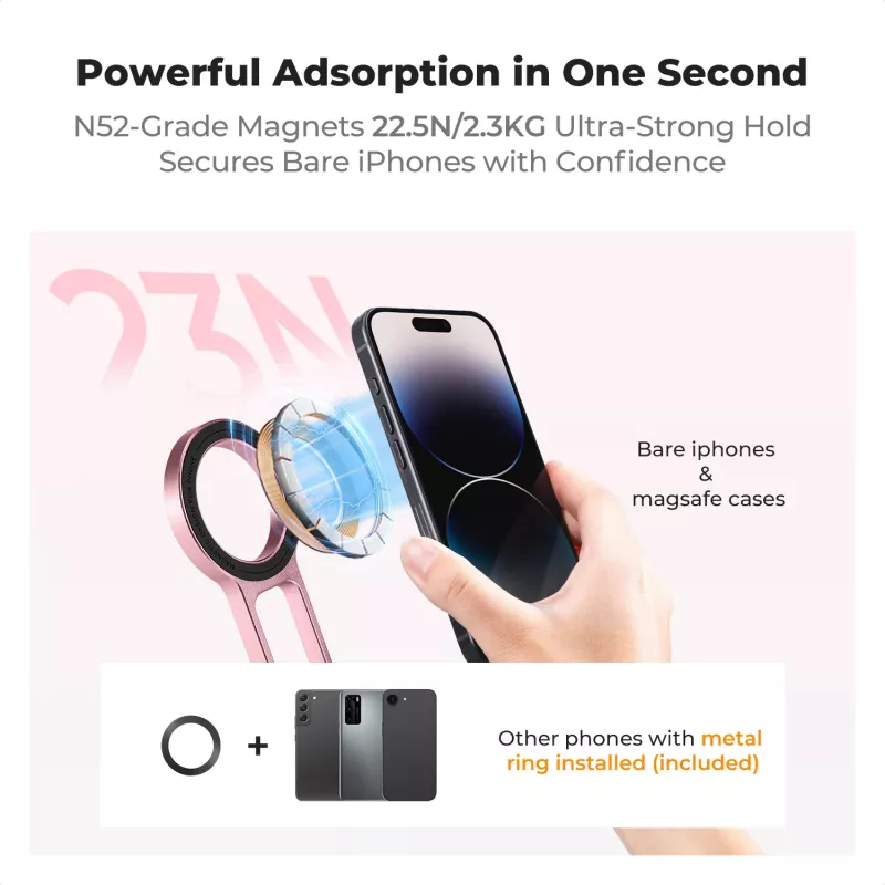 KF Suporte de telemóvel magnético 3-em-1 Tripé Pega Suporte de mesa para iPhone MagSafe Rosa
