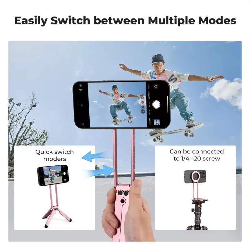 KF Suporte de telemóvel magnético 3-em-1 Tripé Pega Suporte de mesa para iPhone MagSafe Rosa