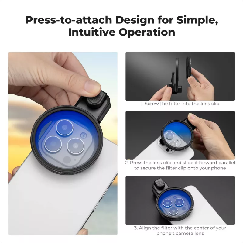 K&F Concept Suporte de clipe para smartphone para filtros de 58mm e objetivas - Preto