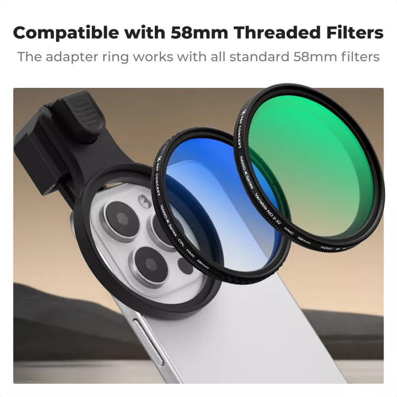 Filtro ND Variável K&F Concept ND2-ND32 58mm Clip-On para Smartphone