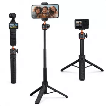 Mini Tripé e Pau de Selfie KF 65 cm Cabeça 360° Suporte para Telefone KF09.180S1 Preto