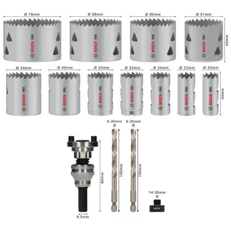 Bosch PRO Multi Material Q-Lock Conjunto de serras copo 15 peças 2608901549