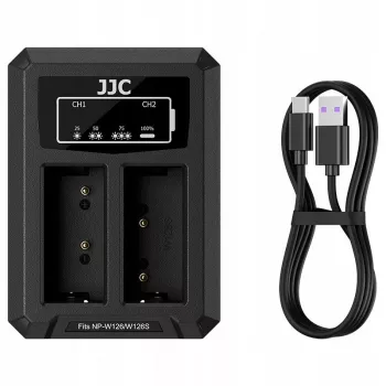 JJC Carregador duplo USB-C para 2x bateria Fujifilm NP-W126 / NP-W126S DCH-W126TC