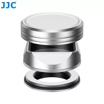 JJC Conjunto de para-sol e tampa de objetiva para Fujifilm Fujinon XF 23mm F2.8 R WR e XF 27mm F2.8 R WR - prateado (LH-JXF23F28)