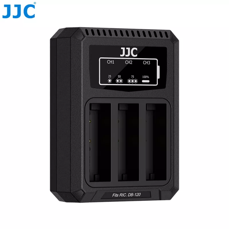 JJC Carregador triplo de baterias USB para Ricoh DB-120 (3 slots) - DCH-DB120TC