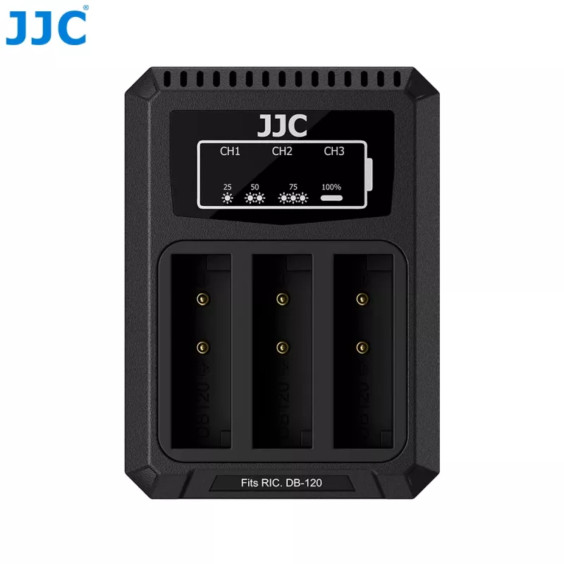 JJC Carregador triplo de baterias USB para Ricoh DB-120 (3 slots) - DCH-DB120TC