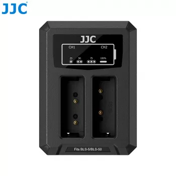 JJC carregador USB duplo para baterias Olympus BLS-1 BLS-5 BLS-50