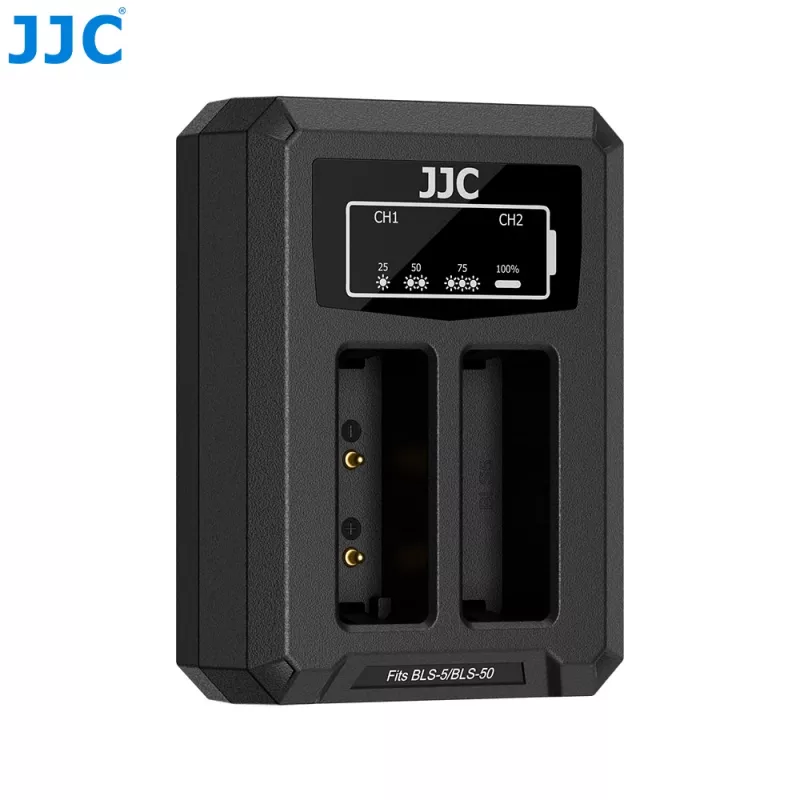 JJC carregador USB duplo para baterias Olympus BLS-1 BLS-5 BLS-50