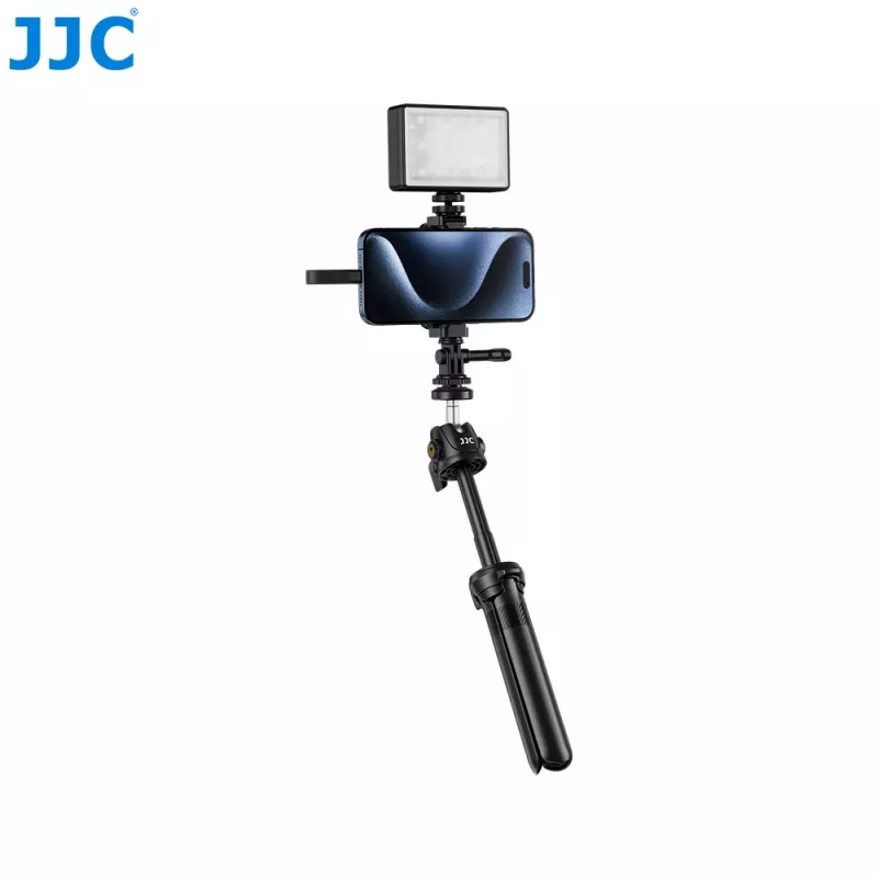 Suporte de tripé JJC SPC-S25 360° para smartphone, SSD e GoPro com rosca de 1/4 polegadas e base Arca-Swiss