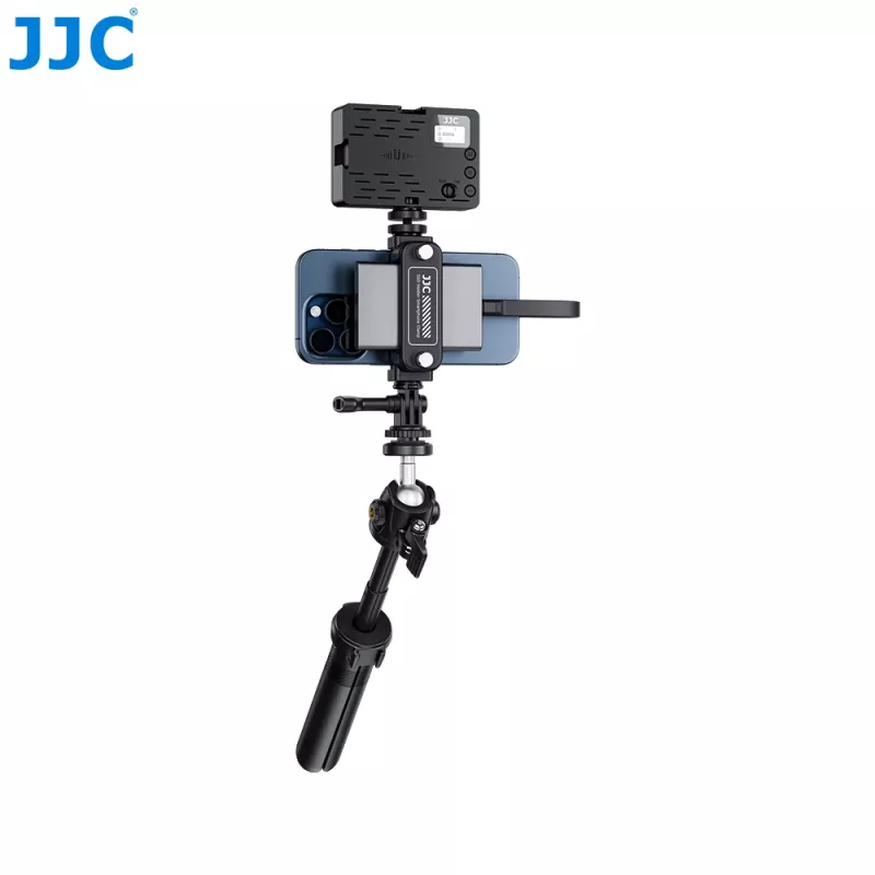 Suporte de tripé JJC SPC-S25 360° para smartphone, SSD e GoPro com rosca de 1/4 polegadas e base Arca-Swiss
